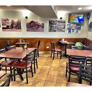 tables and chairs in a restaurant