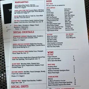 Drink menu