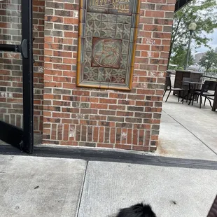 Entrance of Jefferson Social and outdoor seating area with my dog
