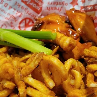 Chicken Wings and Curley Fries