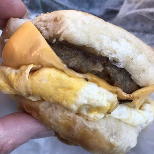 a sausage and egg sandwich