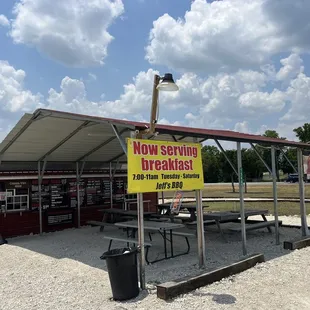 Outside shaded picnic table area