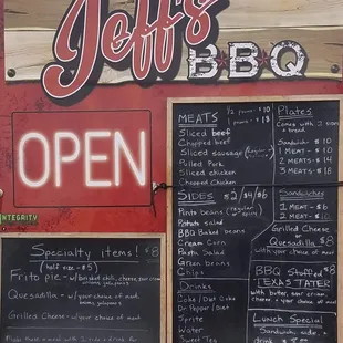 Full menu available everyday. Not pictured pork ribs which are Saturday only and $25 a rack