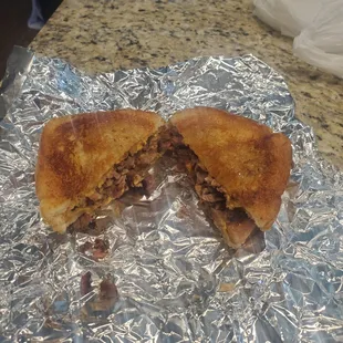 Grilled cheese with chopped brisket