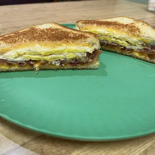 Bacon, egg and cheese sandwich on white toast. Solid!