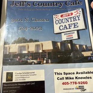 the menu for the restaurant