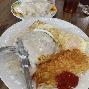 Chicken fried steak and eggs