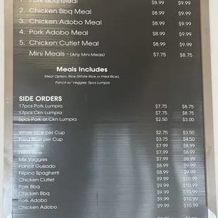 Updated menu pricing
