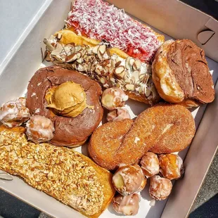 a variety of donuts in a box