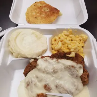 CFS. Mashed potatoes and green beans with a flap jack.