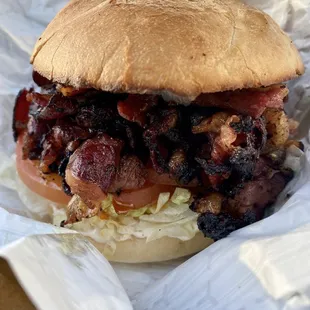 P.L.T. (Pastrami, Lettuce, Tomato) a spin on the classic with house-smoked pastrami