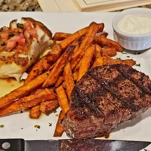 Surf &amp; Turf. Filet Mignon and Sea Bass!