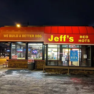 a storefront at night