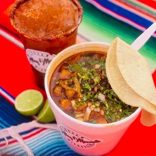 a mexican soup with a tortilla