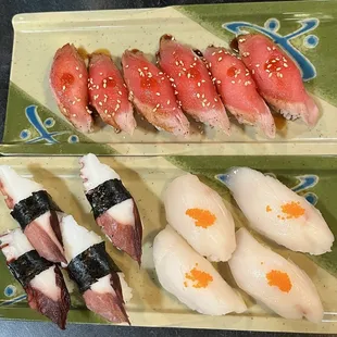 Tako   Octopus, Escolar, Maguro Tataki   Black Pepper Seared Tuna