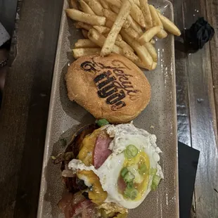 Brekkie burger and fries