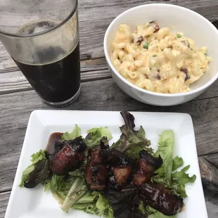 Devils on horseback and mac n cheese - two great appetizers that equal one great meal!