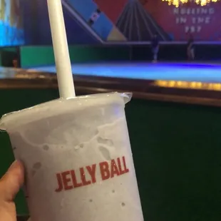 taro milkshake with lychee jelly
