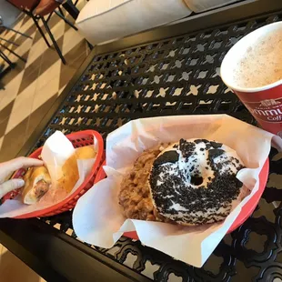 a person eating a donut