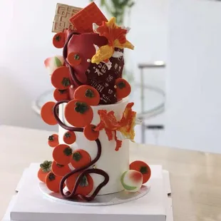 a cake decorated with fruit