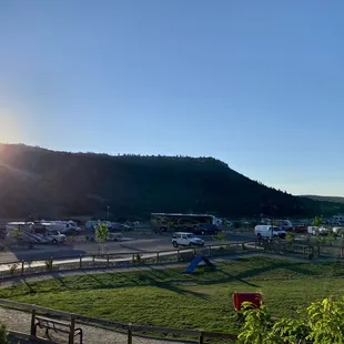 Sunrise view from Cabin 340 (dog park sits below this cabin and it&apos;s closest to the trash facilities).