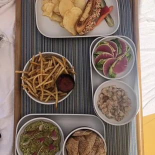 Lobster roll, ceviche, and guacamole