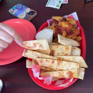 Zucchini sticks, flatbread, cheese curds