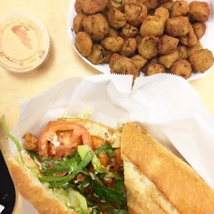 shrimp po' boy and fried okra