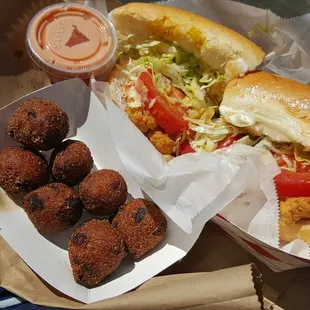 Fried Catfish Po-boy and hush puppies