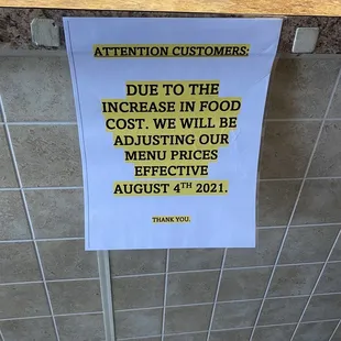 a sign on the counter