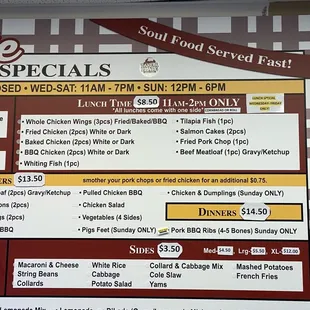 Lunch specials- Wednesday-Friday