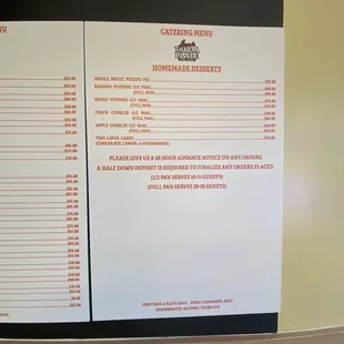 Catering menu