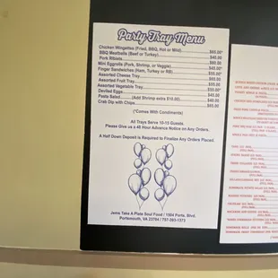 Catering menu