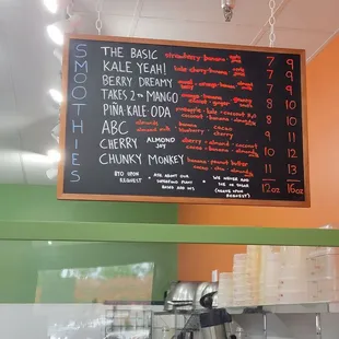 Smoothie menu