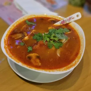 a bowl of soup on a table