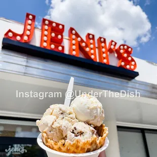 Bombastix Sundae Cone, Salted Peanut Butter w Chocolate Flecks, Gooey Butter Cake in a Waffle Bowl