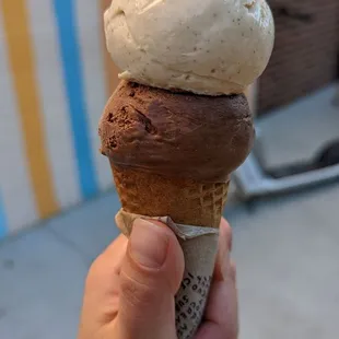 Single sugar cone with dark chocolate and coffee