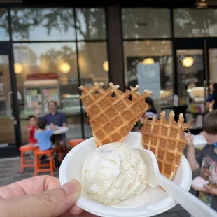 A scoop of Brown Butter Almond Brittle