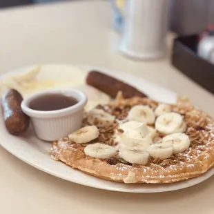 Jenks 3 Pete breakfast with a banana crunch waffle!