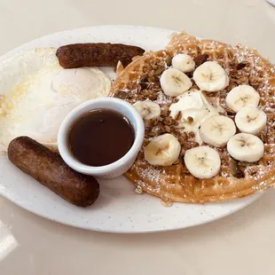 Jenks 3 Pete breakfast with a banana crunch waffle.