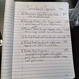 Specials of the day