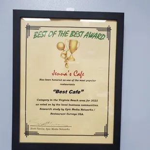 Best Cafe award