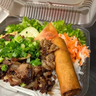 B B8. Vermicelli with Grilled Skewer Pork and Egg Roll