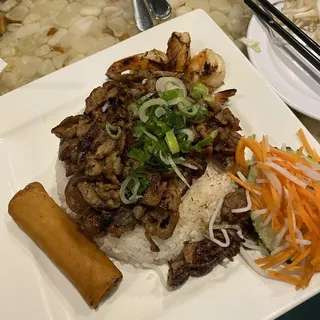 C1. Rice with Grilled Pork Sausage, Grilled shrimp and Egg Roll