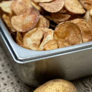 Homemade fresh potato chips cut and salted to perfection. Great for dipping in our Maurice dressing