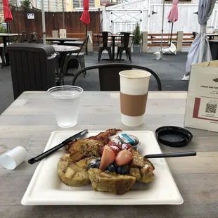 French toast with fresh fruit, and a fine cup of dark roast java. What could be better?!?