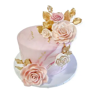 Our elegant marbled fondant cake with hand painted roses
