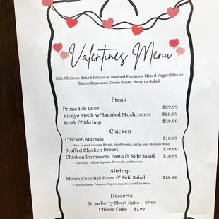 Valentines Day Menu