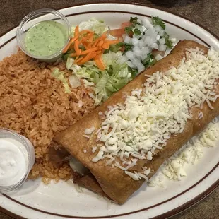 Chile verde chimichanga (ordered with a side of rice)