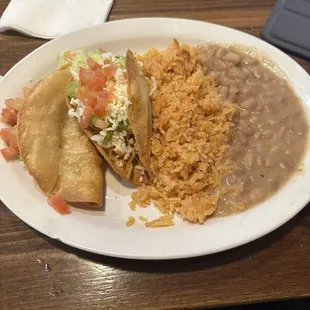 Two Taco Combo with rice and beans.